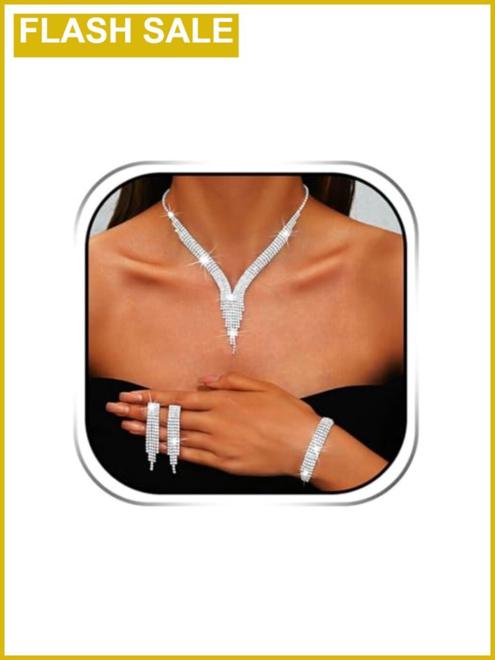 Rhinestone Bridal Jewelry Set Necklace Bracelet Earrings Wedding Prom